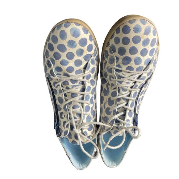 Cloud Footwear Italian Leather Blue & White Polka Dot Loafers Sneakers, US 10.5 - Picture 4 of 13